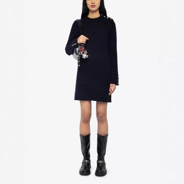 Damen Lässiges Strickkleid mit Knopfdetails Drune