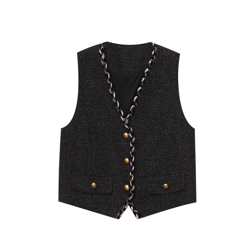 Damen elegante Weste mit strukturiertem Material und dekorativen Knöpfen Drune