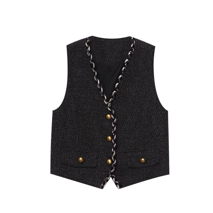 Damen elegante Weste mit strukturiertem Material und dekorativen Knöpfen Drune