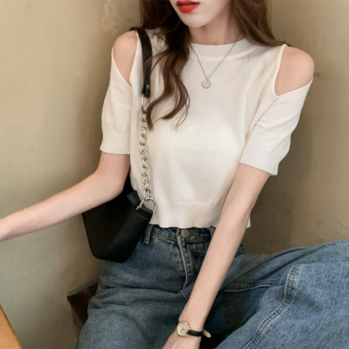 Damen Cropped Top mit schulterfreiem Design und modernem Strickmuster Drune