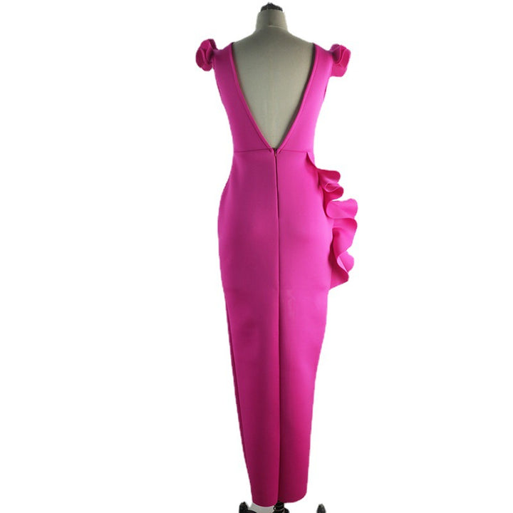 Damen Elegantes Sommerkleid mit asymmetrischem Schnitt und Rüschendetails Drune