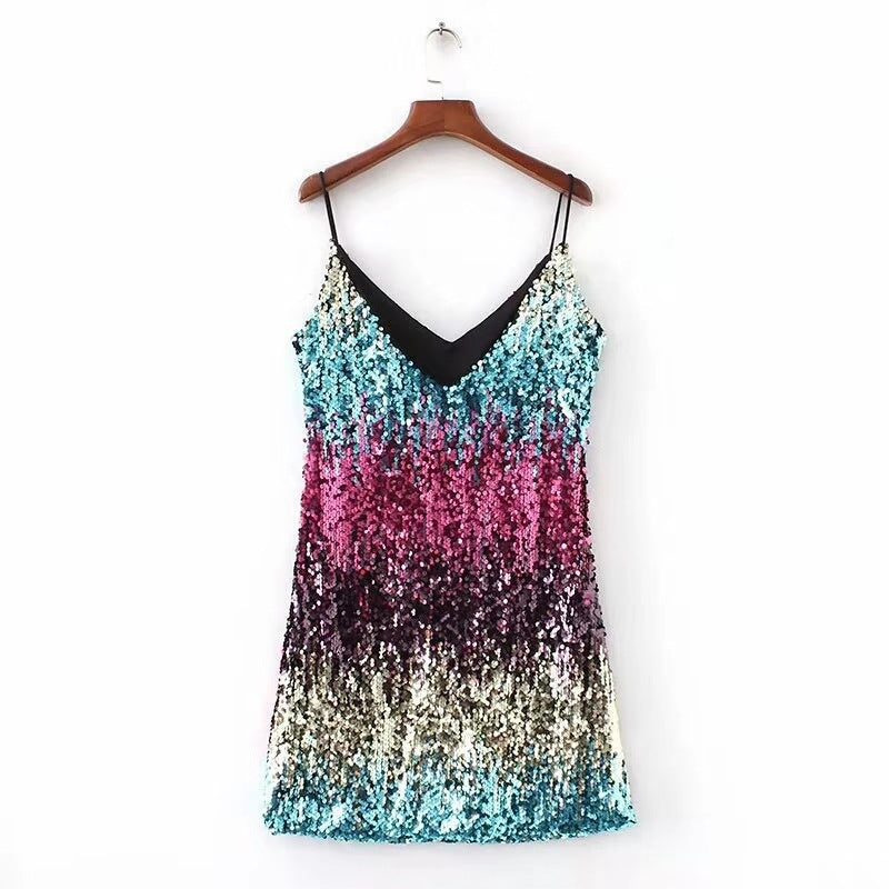 Damen Glitzerndes Minikleid mit schmalen Spaghettiträgern und raffiniertem Schnitt Drune