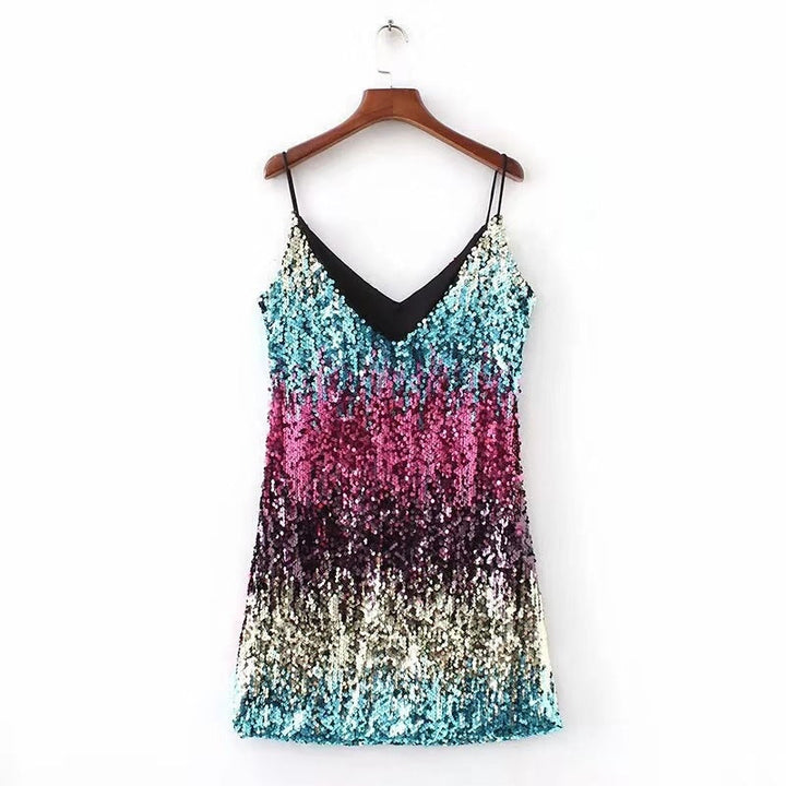 Damen Glitzerndes Minikleid mit schmalen Spaghettiträgern und raffiniertem Schnitt Drune