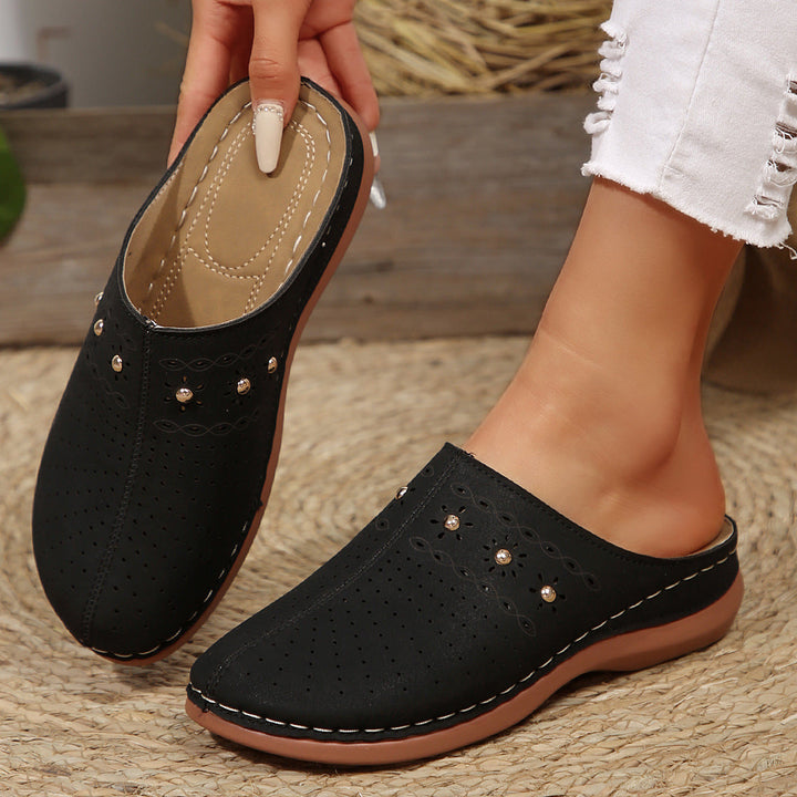 Damen bequeme Clogs mit atmungsaktiven Löchern und eleganten Verzierungen Drune