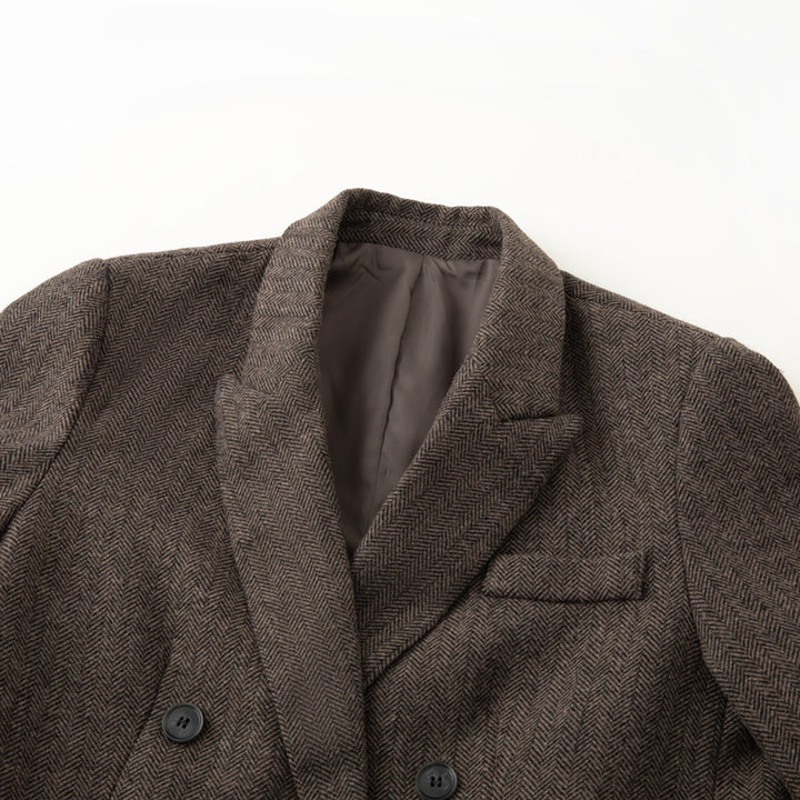 Damen Zweireihiger Wollmix-Blazer im Fischgrätmuster mit Pattentaschen Drune