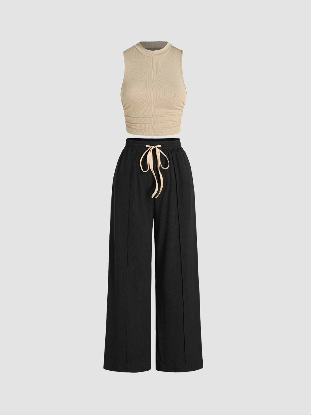 Damen lässiges Oberteil und weit geschnittene Hose Set Drune