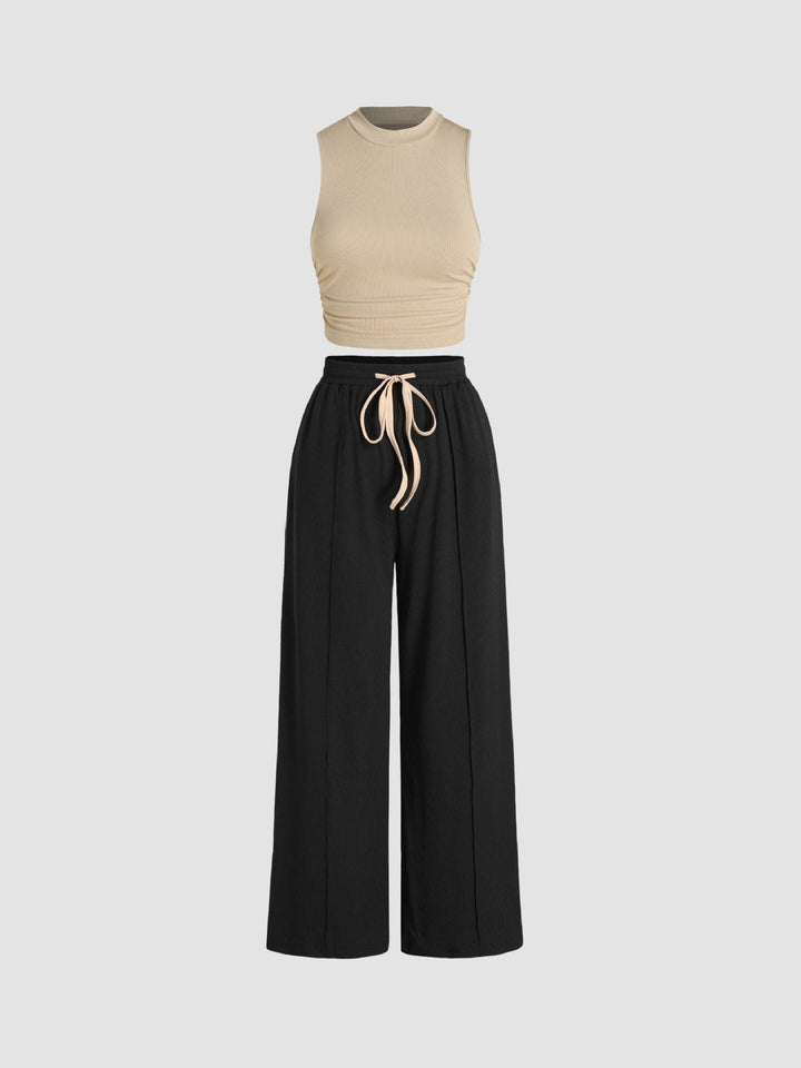 Damen lässiges Oberteil und weit geschnittene Hose Set Drune