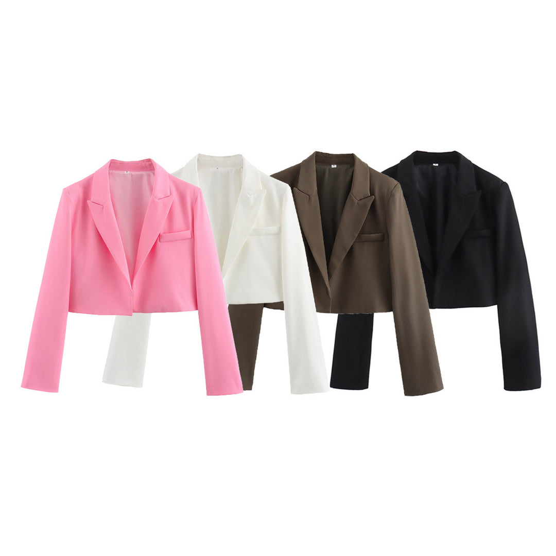 Damen nan kurzgeschnittener Cropped-Blazer mit Reverskragen, figurbetonter Taillierung und Brustleistentasche Drune