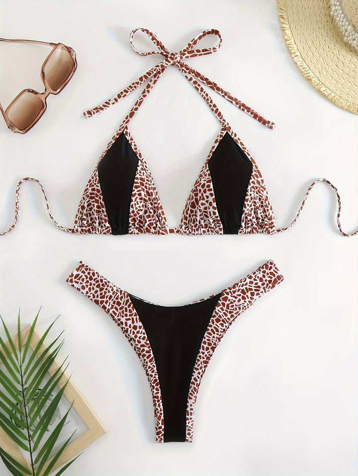 Damen Triangel-Bikini mit stilvollem Giraffenmuster Drune