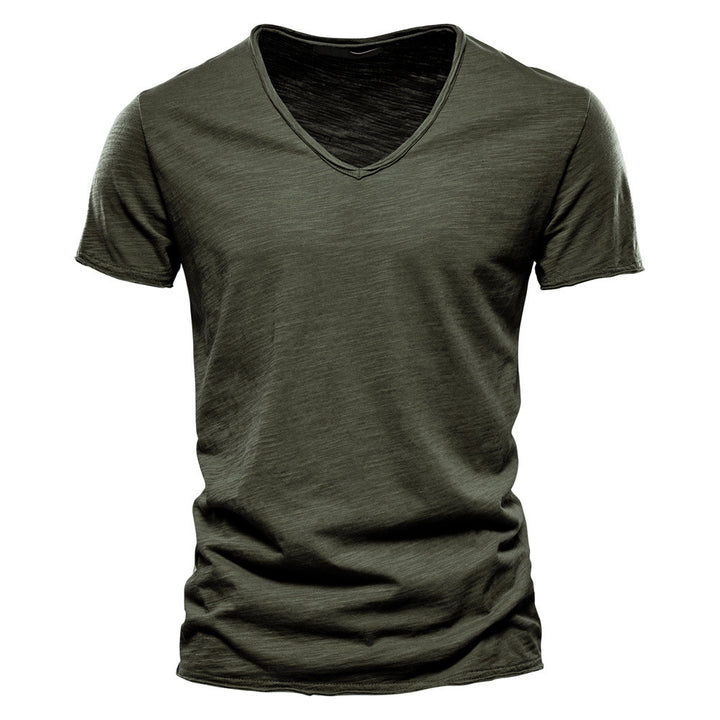 Herren nan leichtes Baumwolljersey Kurzarmshirt mit V-Ausschnitt und schmaler Passform Drune