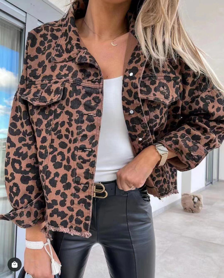 Damen Jeansjacke im trendigen Leopardenmuster Drune