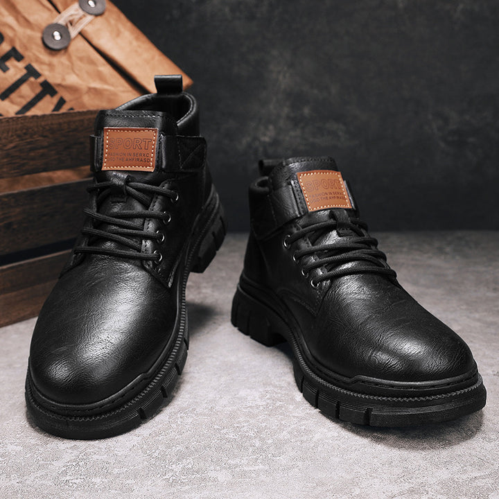 Herren Robuste Plateauschnür-Boots mit Klettlasche und profilierter Gummisohle Drune