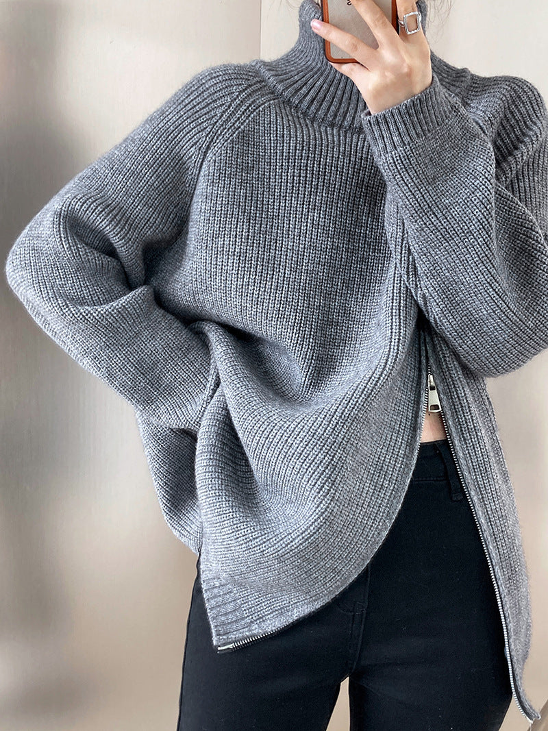 Drune Rollkragenpullover mit Seitenschlitz einfarbig gestrickt