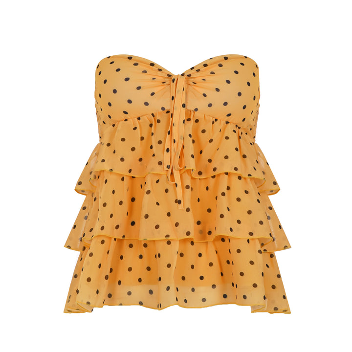 Damen freches Rüschenshirt mit Polka-Dot-Muster Drune