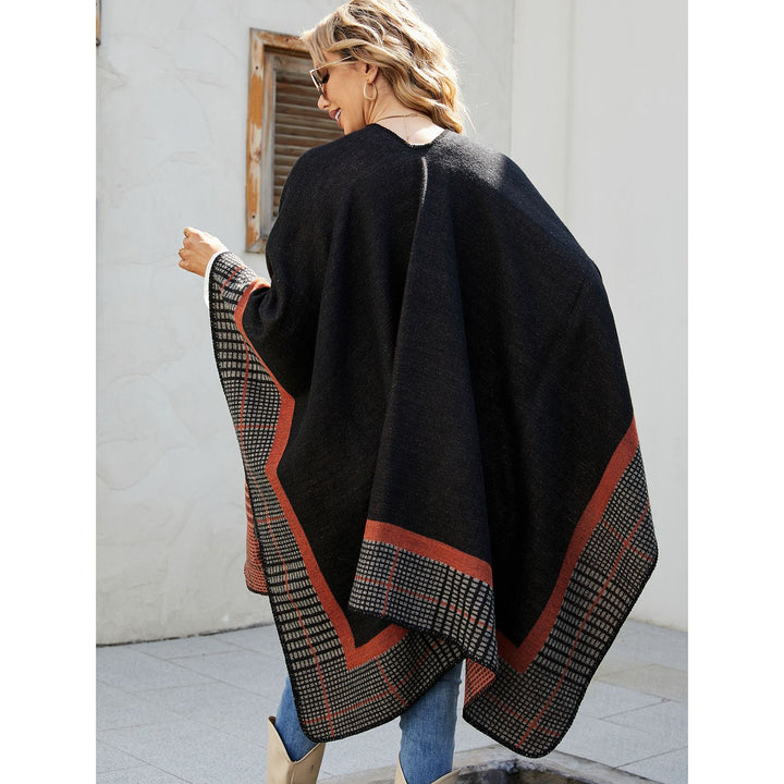 Damen Oversize-Capeponcho aus Wollmix mit kastigem Fall und feiner Bordürenstruktur Drune