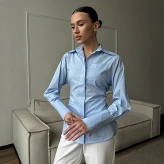 Damen Langarmbluse mit eleganter Knopfleiste und taillierter Passform Drune