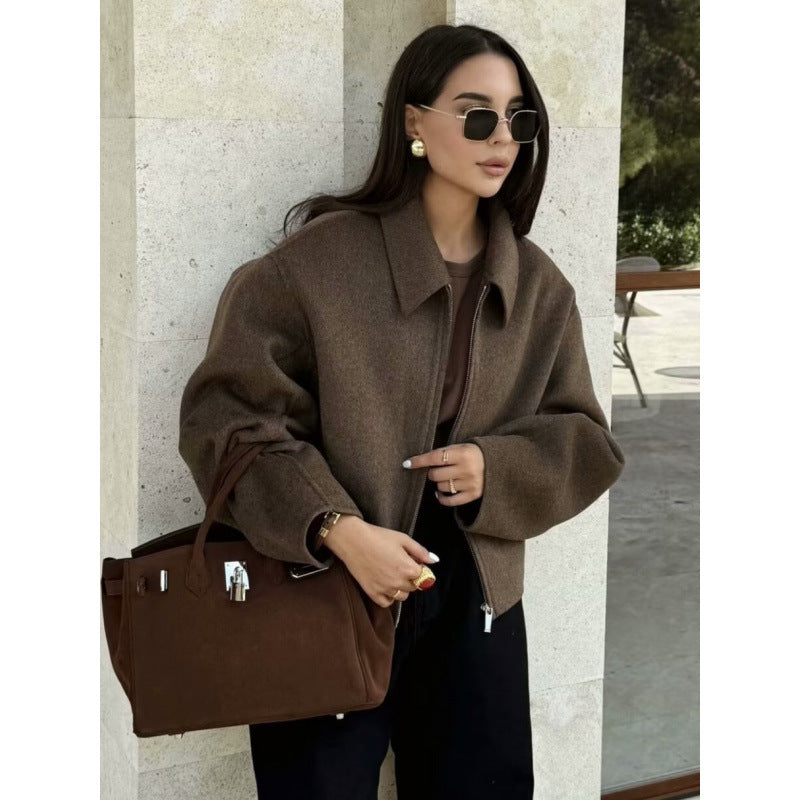 Damen Oversized Fleecejacke mit Reißverschluss und Hemdkragen Drune