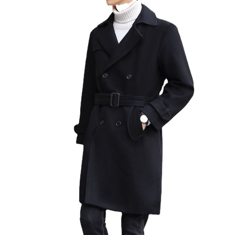 Herren Doppelreihiger Wollmantel mit Schalkragen und taillierter Silhouette Drune