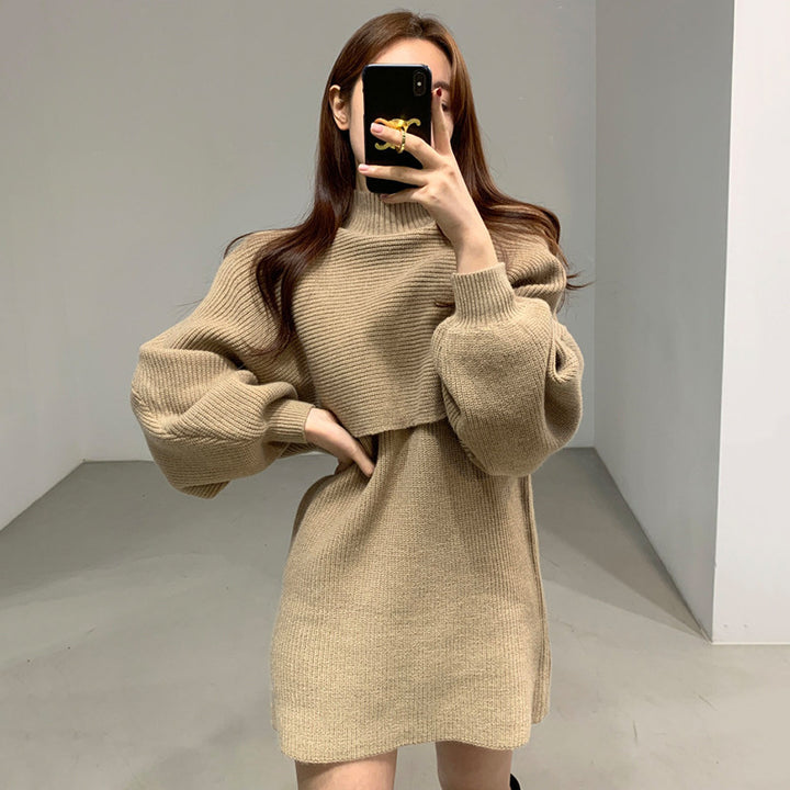 Damen modisches Strickkleid mit voluminösen Ärmeln und komfortablem Schnitt Drune