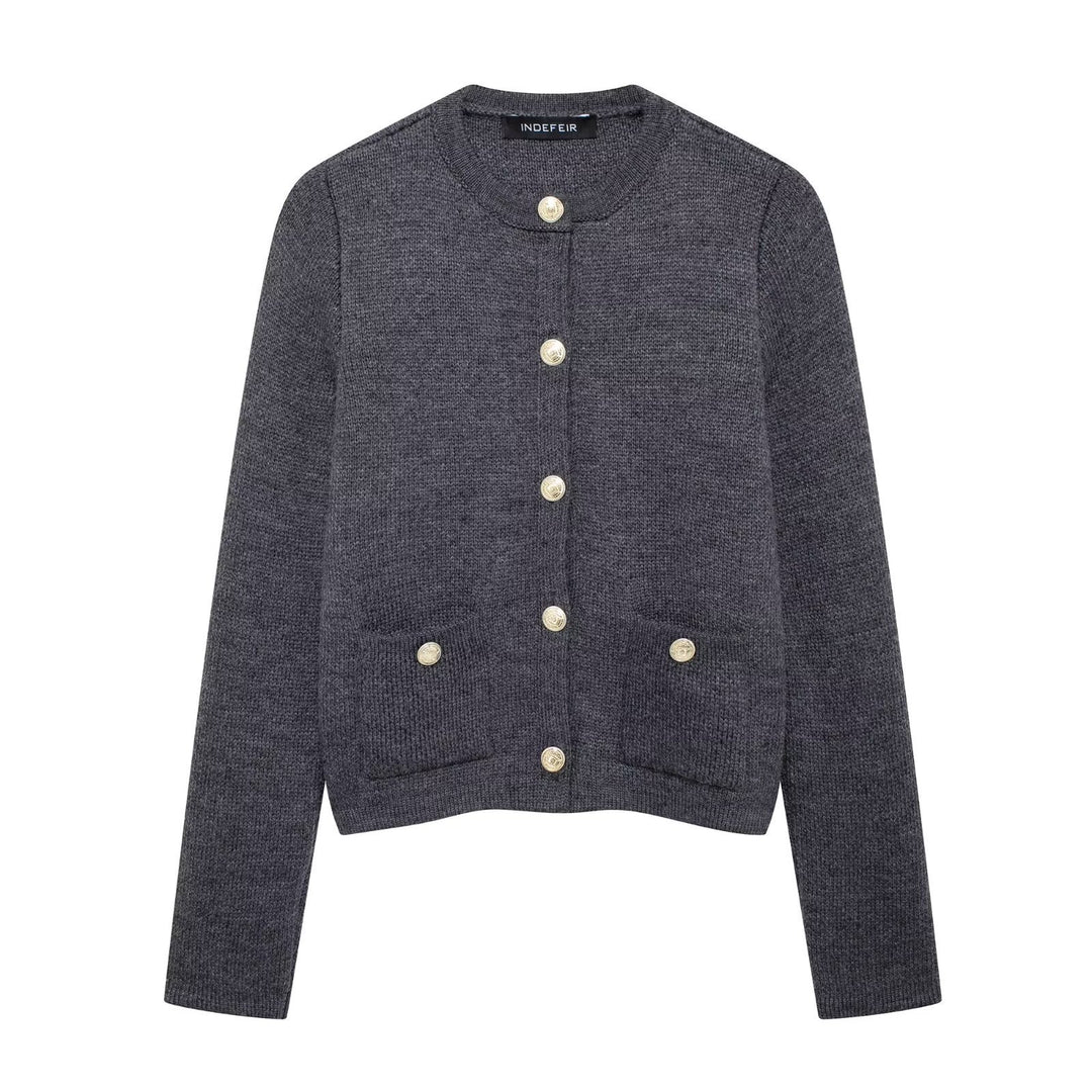 Damen Strickjacke mit schimmernden Knöpfen und Taschen Drune
