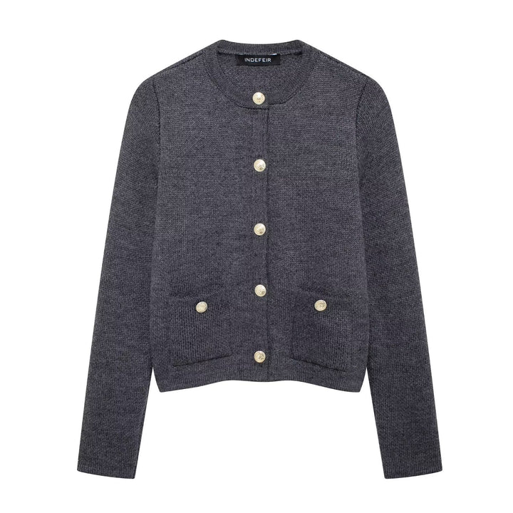 Damen Strickjacke mit schimmernden Knöpfen und Taschen Drune