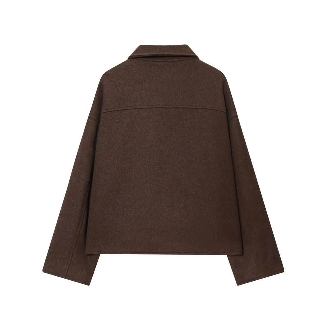 Damen nan lässige Wollmix Overshirt Jacke mit durchgehendem Reißverschluss, aufgesetzten Klapptaschen und geradem Boxy-Schnitt Drune