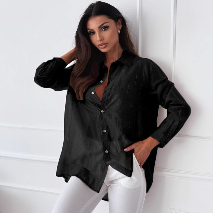 Damen elegante langärmlige Bluse mit feiner Struktur Drune