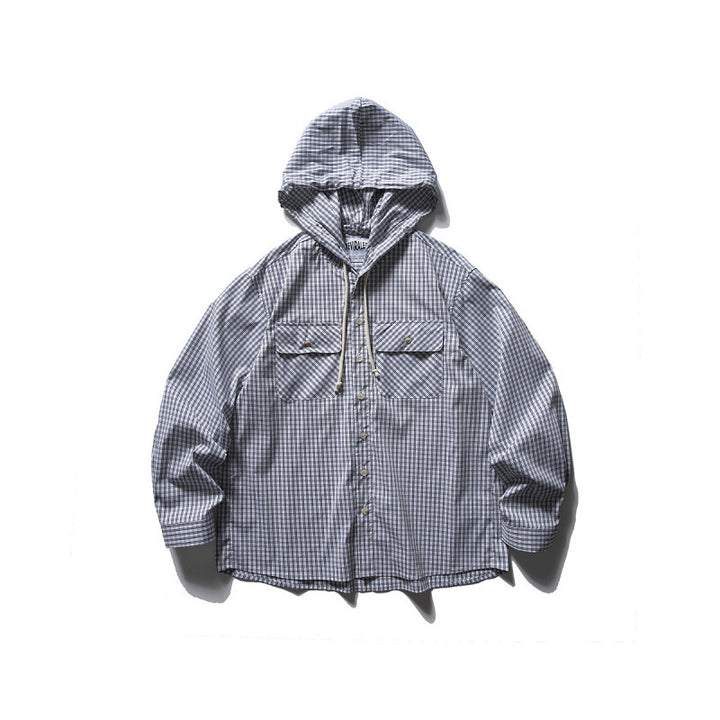 Unisex Oversized Kapuzen-Overshirt aus Baumwollmix mit Brustklappen und durchgehender Knopfleiste Drune