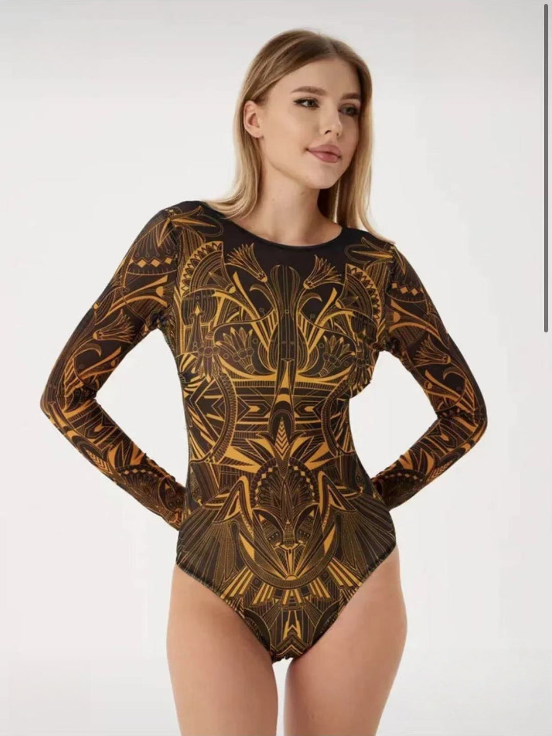 Damen Schwimmanzug mit langem Arm und elegantem Blumendesign Drune