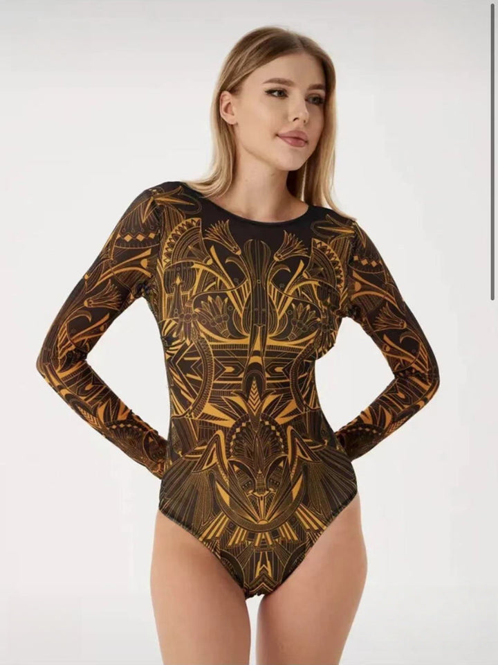 Damen Schwimmanzug mit langem Arm und elegantem Blumendesign Drune