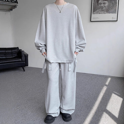 Unisex Lässiges Oversize Lounge-Set aus Waffelstrick mit Cargo-Bindungen Drune