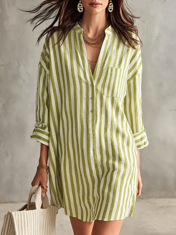Damen Lässiges und luftiges Leinenhemd Kleid Drune