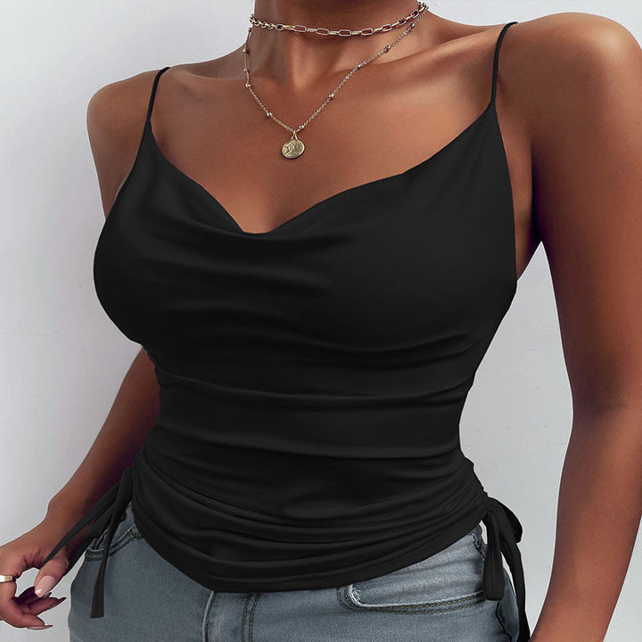Damen Schicke Satin-Bluse mit tiefem V-Ausschnitt und Raffung Drune