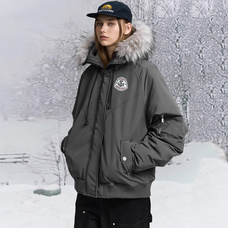 Damen nan oversized Thermo-Parka mit voluminöser Kapuze, abnehmbarer Webpelzblende und Rippbündchen Drune