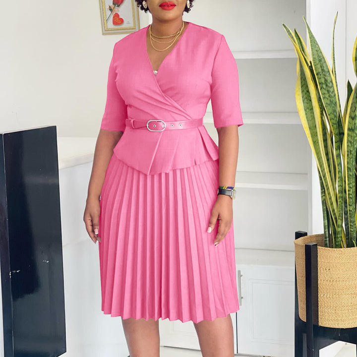 Damen Faltendes Kleid mit tailliertem Oberteil und abnehmbarem Gürtel Drune