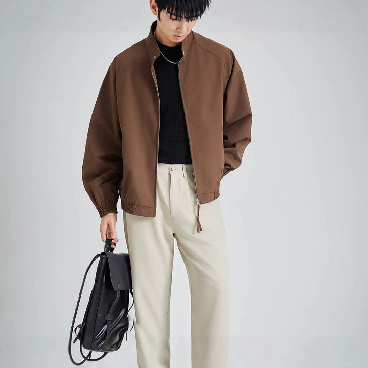 Herren leichte oversized Bomberjacke mit Stehkragen und elastischen Bündchen Drune