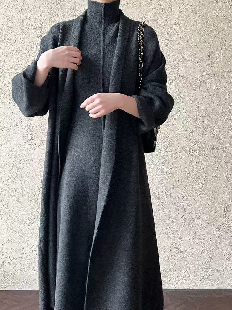 Damen Maxikleid mit hohem Kragen und überschnittenen Ärmeln Drune