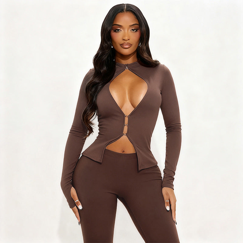 Damen Cut-Out Jumpsuit mit elegantem Stehkragen und figurbetontem Schnitt Drune