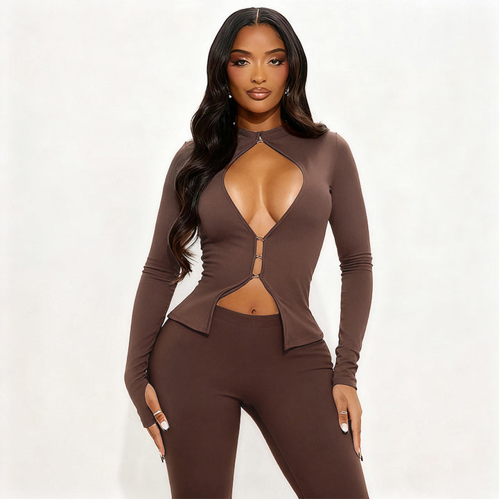 Damen Cut-Out Jumpsuit mit elegantem Stehkragen und figurbetontem Schnitt Drune