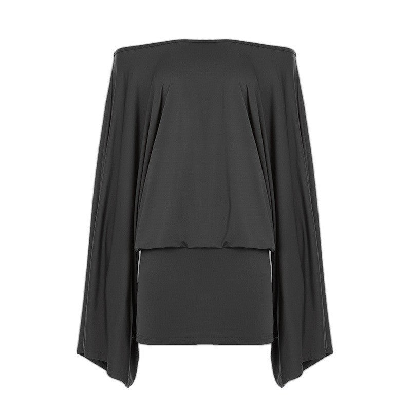 Damen nan schulterfreies Drapiertes Blouson-Top mit weitem Fledermausärmel und tailliertem Bündchen Drune