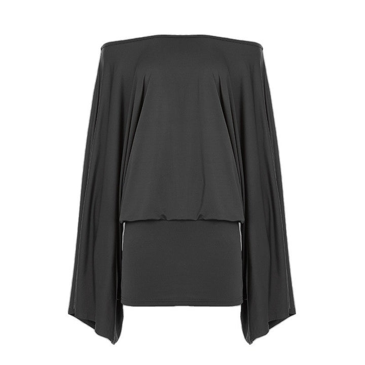 Damen nan schulterfreies Drapiertes Blouson-Top mit weitem Fledermausärmel und tailliertem Bündchen Drune