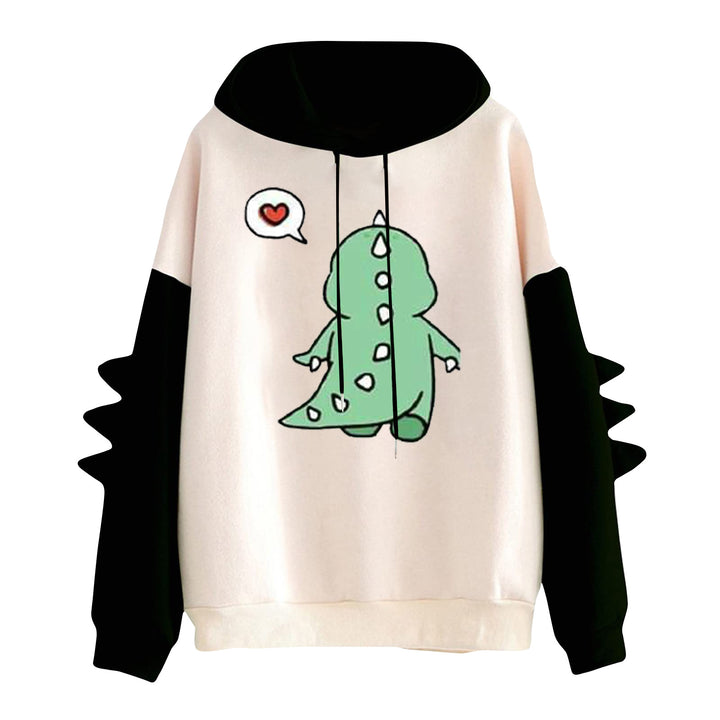 Damen nan Kapuzenpullover mit niedlichem Dinosaurier-Print und dreidimensionalen Ärmeldetails Drune