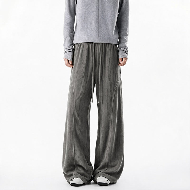 Damen Weite Velours-Loungehose mit hohem Elastikbund und Kordelzug Drune