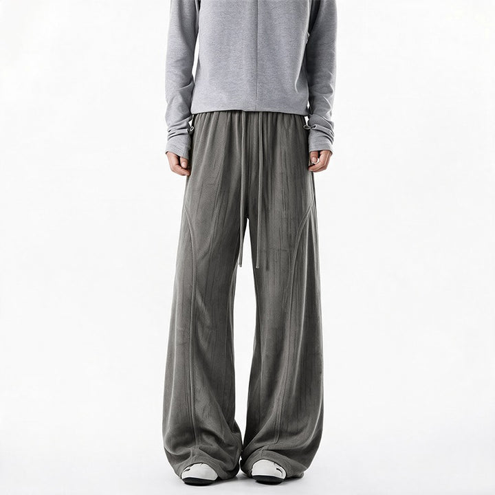Damen Weite Velours-Loungehose mit hohem Elastikbund und Kordelzug Drune