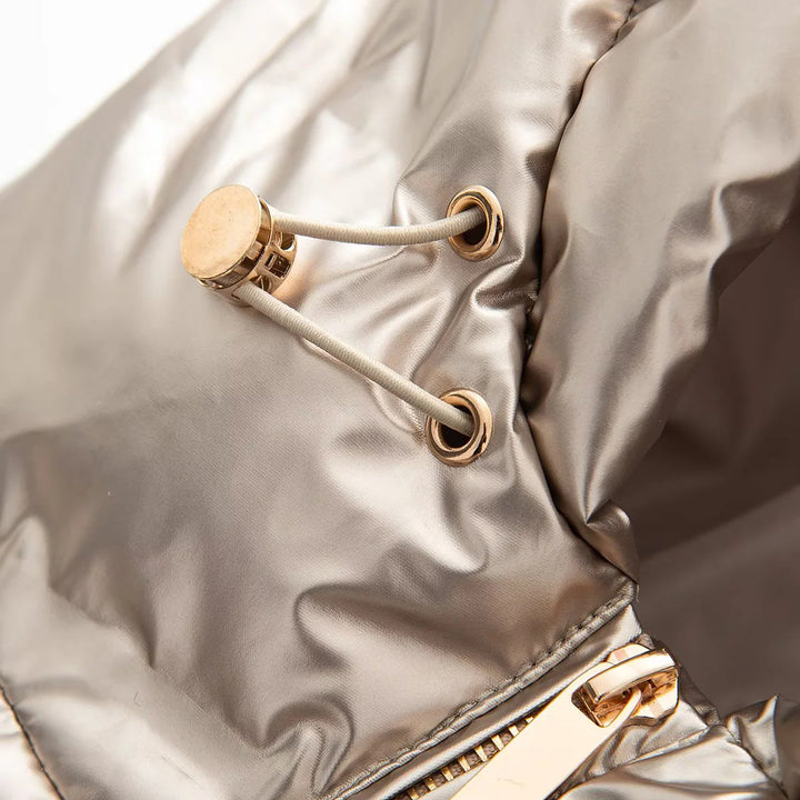 Damen nan gesteppte Glanz-Steppjacke mit Kapuze, wattierter Thermofütterung und elastischem Taillengürtel Drune