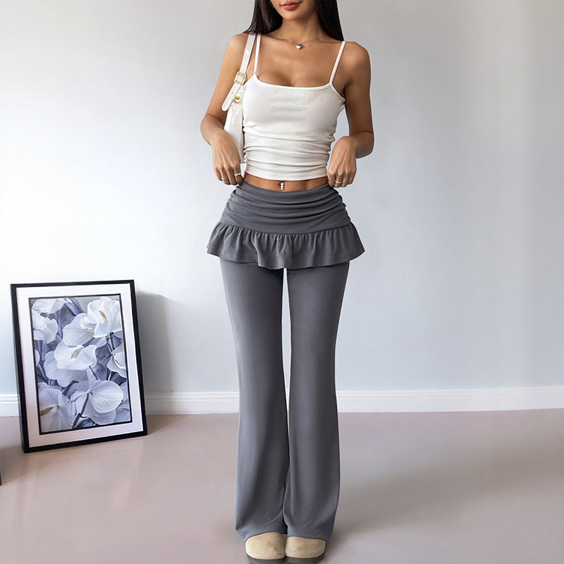 Damen Freizeit-Hosen mit Volantbund und weitem Bein Drune