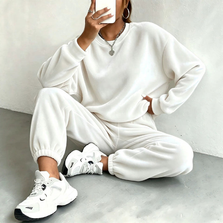 Damen Kuscheliges Velours-Lounge-Set mit Oversize-Sweatshirt und Joggerhose Drune