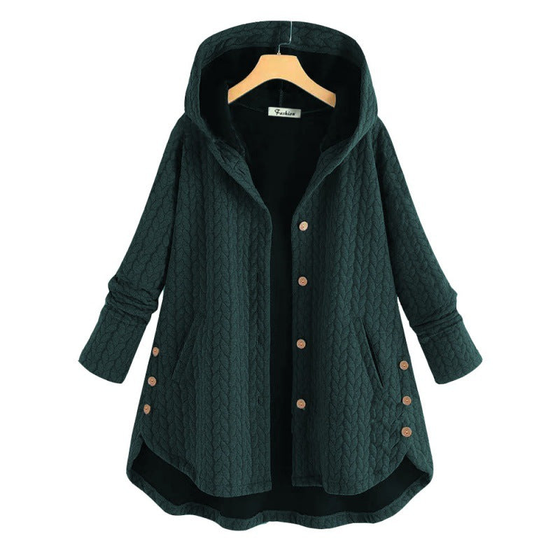 Damen lässige Kapuzenjacke mit Knopfverschluss und Taschen Drune