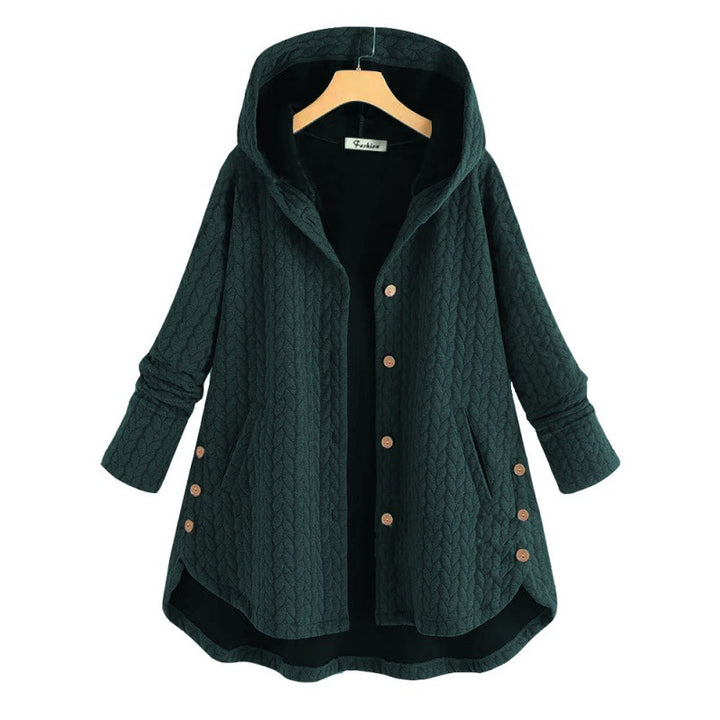 Damen lässige Kapuzenjacke mit Knopfverschluss und Taschen Drune