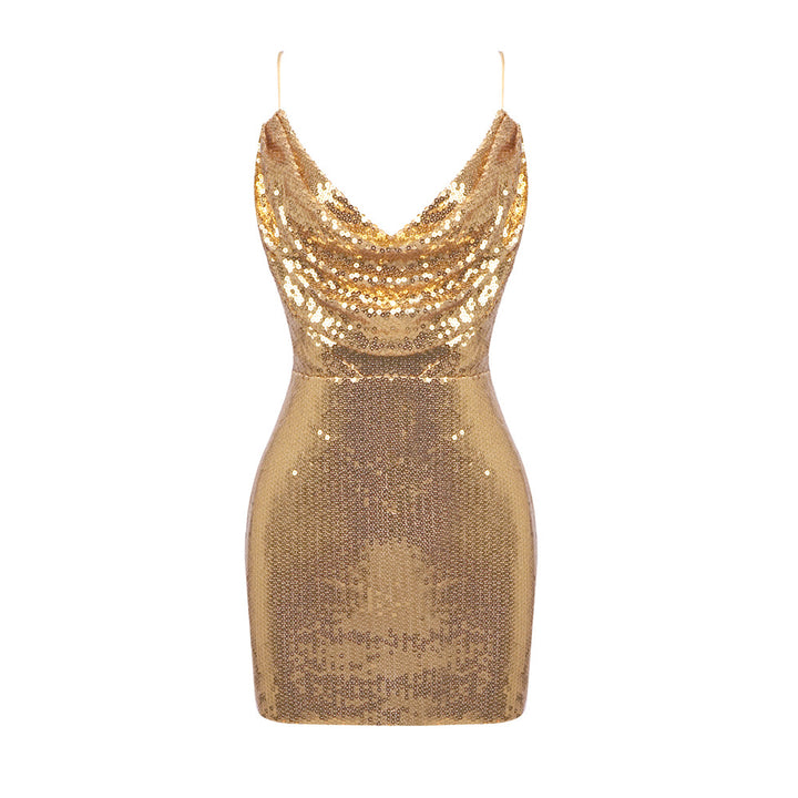 Damen glamouröses Paillettencocktailkleid mit tiefem Ausschnitt und schmaler Silhouette Drune